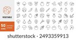 Set of 50 Line Vegetable icon. Editable stroke