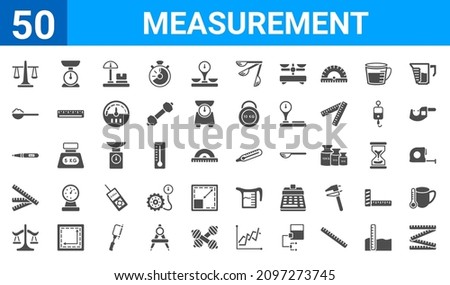 set of 50 measurement web icons. filled glyph icons such as null,roman scale,vintage scale,small angle ruler,temperature measure,full spoon,small scale,fever measuring. vector illustration