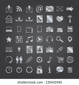 set of 50 metal media icons. vector eps10