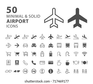 Set 50 Minimal Solid Airport Icons Stock Vector (royalty Free 