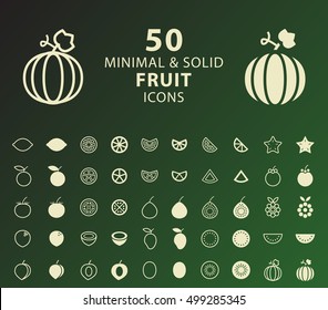 Set of 50 Minimal and Solid Fruit Icons. Vector Isolated Elements.
