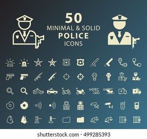Set of 50 Minimal and Solid Police Icons. Vector Isolated Elements.