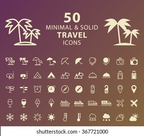 Set of 50 Minimal and Solid Travel Icons. Vector Isolated Elements.