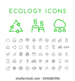 Set of 50 Minimal Thin Line Ecology Icons on White Background . Isolated Vector Elements