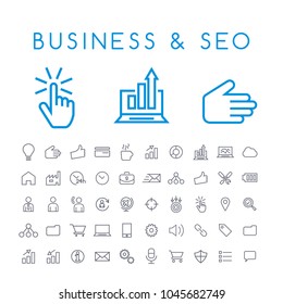 Set of 50 Minimal Thin Line Business and SEO Icons on White Background . Isolated Vector Elements