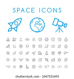 Set of 50 Minimal Thin Line Space Icons on White Background . Isolated Vector Elements 