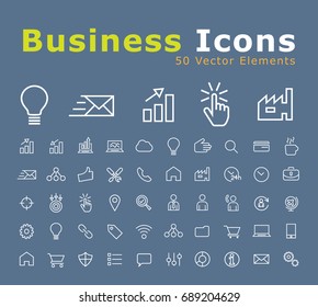 Set of 50 Minimal Thin Line Business Icons . Isolated Vector Elements