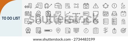 Set of 50 minimalist outline to do list icons for task management and personal productivity planner app interface design