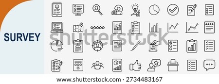 Set of 50 minimalist outline survey icons for customer feedback and online questionnaire research interface design