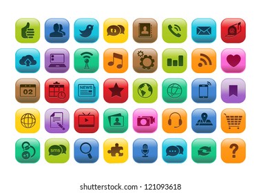 Set of 50 mobile app buttons icons.