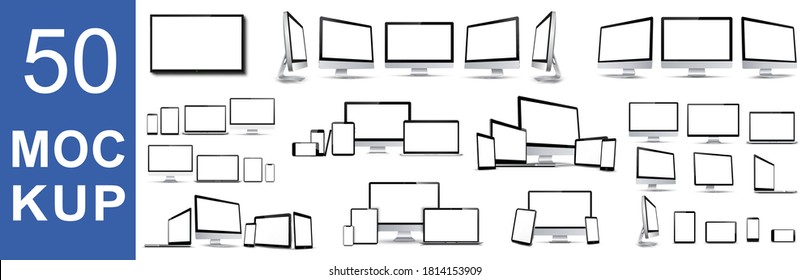 Set of 50 mockups fore technology devices with empty display - stock vector