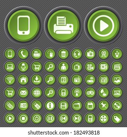 Set of 50 Multimedia Icons on 3D Circular Buttons.