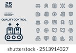 Set of 50 outline icons related to Quality Control. Linear icon collection. Editable stroke. Vector illustration