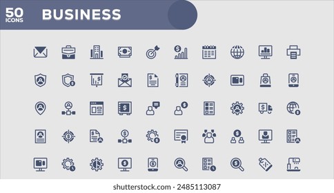 Set of 50 outline icons related to Business. Linear icon collection. Editable stroke. Vector illustration