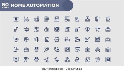 Conjunto de 50 iconos de esquema relacionados con la automatización del hogar. Colección de iconos lineales. Trazo editable. Ilustración vectorial