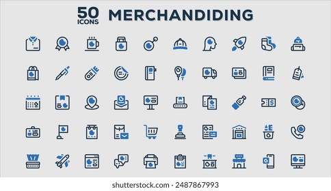Set of 50 outline icons related to Merchandiding. Linear icon collection. Editable stroke. Vector illustration