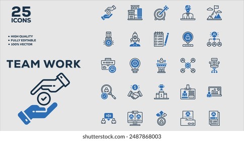 Set of 50 outline icons related to Team Work. Linear icon collection. Editable stroke. Vector illustration