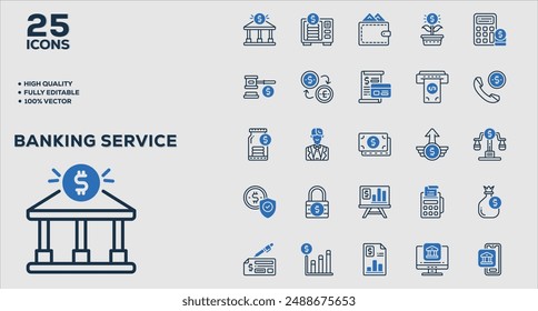Set of 50 outline icons related to Banking Service. Linear icon collection. Editable stroke. Vector illustration