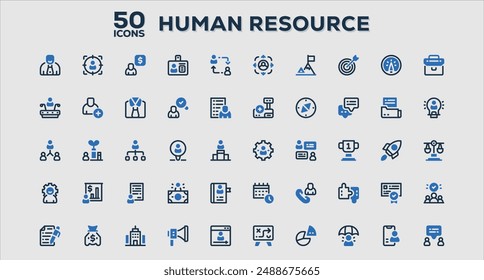 Set of 50 outline icons related to Human Resource. Linear icon collection. Editable stroke. Vector illustration