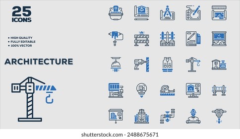 Set of 50 outline icons related to Architecture. Linear icon collection. Editable stroke. Vector illustration