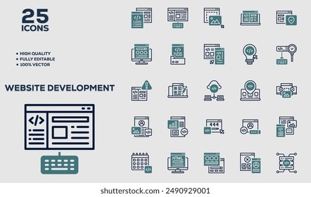 Set of 50 outline icons related to Website Development. Linear icon collection. Editable stroke. Vector illustration