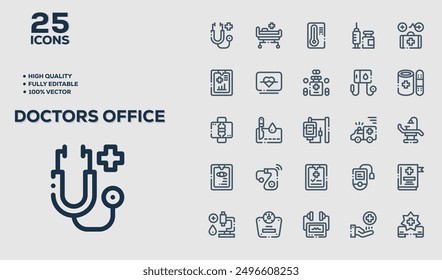 Set of 50 outline icons related to Doctors. Linear icon collection. Editable stroke. Vector illustration
