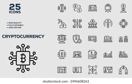 Set of 50 outline icons related to Crypto Currency. Linear icon collection. Editable stroke. Vector illustration
