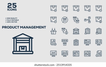 Set of 50 outline icons related to Product Management. Linear icon collection. Editable stroke. Vector illustration