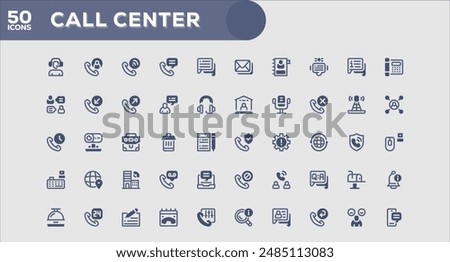 Set of 50 outline icons related to Call Center. Linear icon collection. Editable stroke. Vector illustration