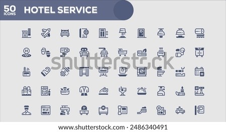 Set of 50 outline icons related to Hotel Service. Linear icon collection. Editable stroke. Vector illustration