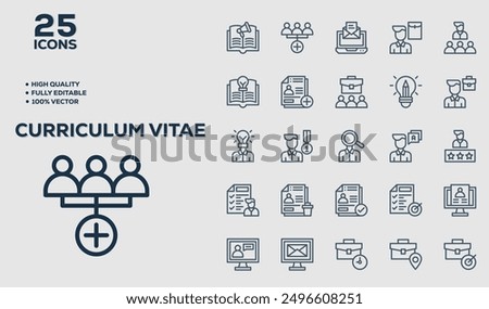 Set of 50 outline icons related to Curriculum Vitae. Linear icon collection. Editable stroke. Vector illustration