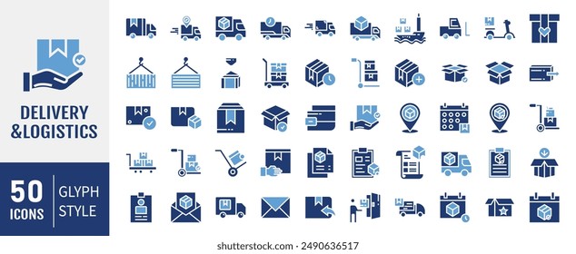 Set of 50 Package Shipping and Delivery glyph Icons.