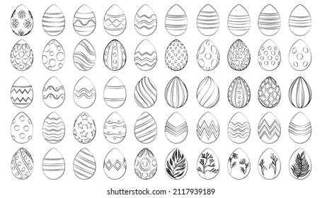 Set of 50 pcs different Easter eggs thin lines - Vector illustration