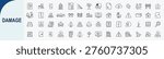 Set of 50 Professional Outline Damage Icons and Disaster Illustrations for Insurance Claims Emergency Response and Property Assessment Design