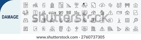 Set of 50 Professional Outline Damage Icons and Disaster Illustrations for Insurance Claims Emergency Response and Property Assessment Design