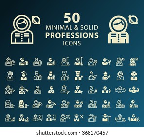 Set of 50 Professions Minimal and Solid Icons. Vector Isolated Elements.