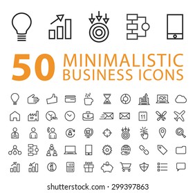 Set of 50 Quality Isolated Universal Standard Minimalistic Simple Business Black Thin Line Icons on White Background