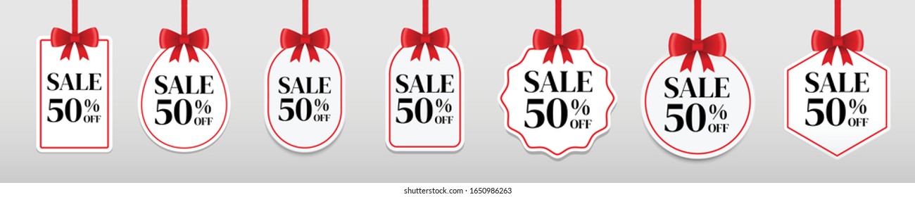 set of 50%  sale discount vector banner with  red ribbon,for use to your business website or shop isolated on white background.