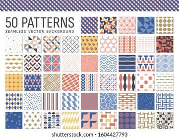Set of 50 seamless Geometric patterns. 