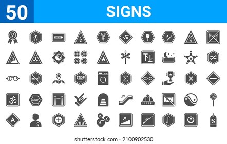 set of 50 signs web icons. filled glyph icons such as discounts,woman with medal,letter a,pranava om,broken glasses,null,null,the sum of. vector illustration