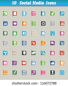 Set of 50 social media icons and paper cut - vector icons