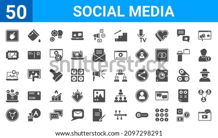 set of 50 social media web icons. filled glyph icons such as advise,pixelated,transgender,ad,system,post stamp,fill,coordinating people. vector illustration
