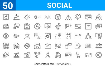 set of 50 social web icons. outline thin line icons such as  ,pixelated,letter color,net,avatars,ecommerce,trending,seminar. vector illustration