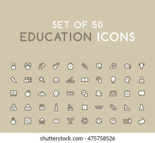 Set of 50 Solid Education Icons. Isolated Vector Elements.