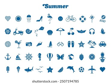 Set von 50 Sommer-Icons. Vektorgrafik.