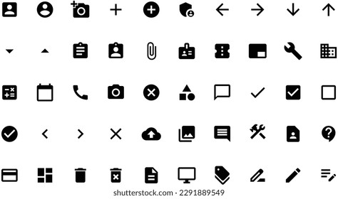 Set of 50 technology flat icons for websites or mobile applications version 1. Black vector illustration isolated on white.