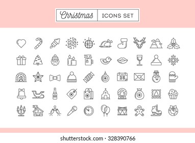 Set of 50 thin line Christmas icons, vector illustration