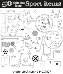 Set of 50 thin line sport icons. Vector illustration.