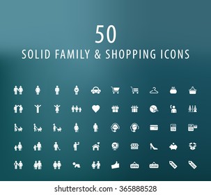 Set of 50 Universal Family and Shopping Icons. Isolated Elements.