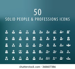 Set of 50 Universal People and Professions Icons. Isolated Elements.
